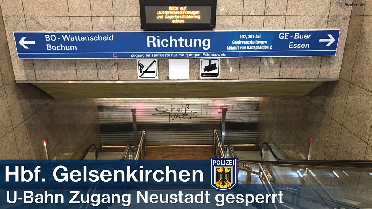 Bundespolizei Nrw V Twitter Guten Morgen Aus Gelsenkirchen Wir Sind Heute Im Einsatz Anlasslich S04bvb Ruhrderby Der Abgang Zur U Bahn Am Hbf Eingang Neustadt Wird Um 11 15 Uhr Gesperrt Bitte Nutzen