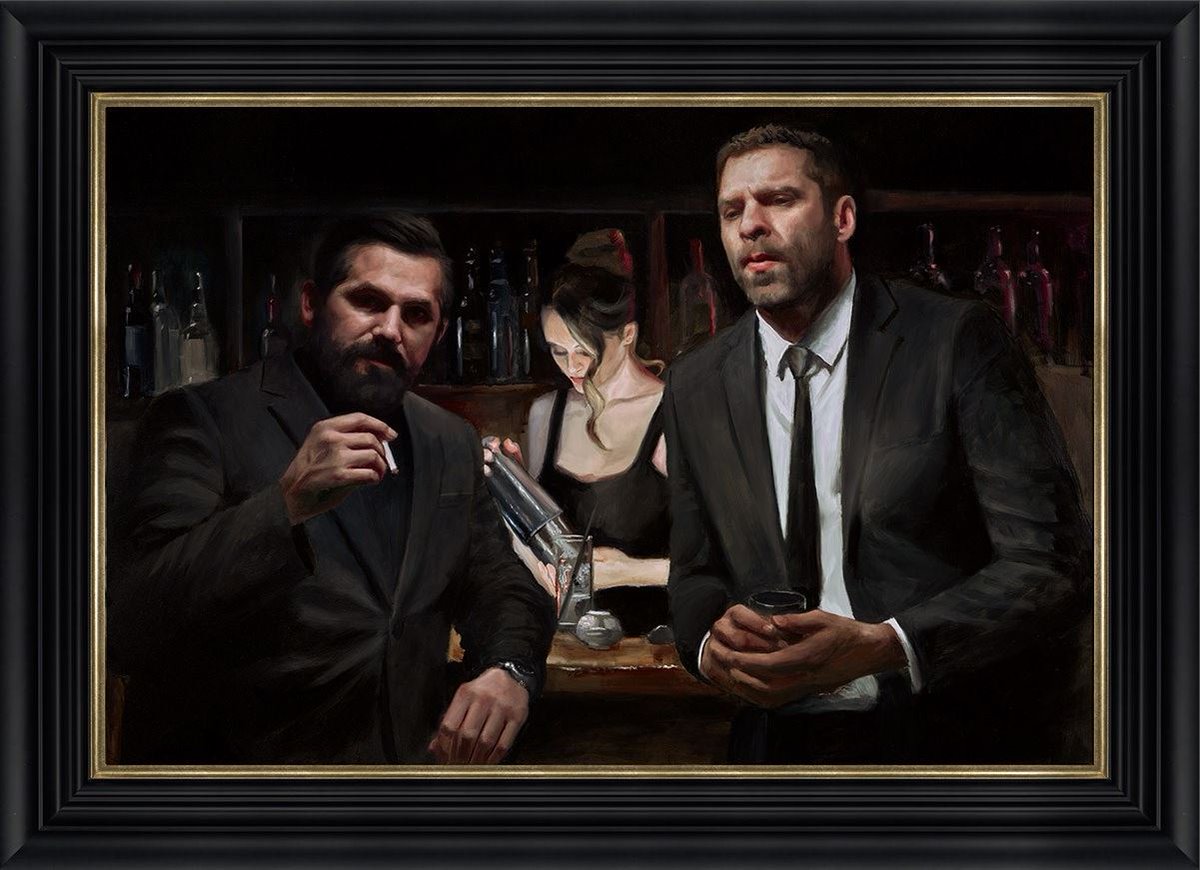 Antonine's Last Move and Tension Building, now available! Call your local gallery for more information or send us a message! #vincentkamp #gangsta #pokerface #shakenorstirred #mancave #art #candyclearsup