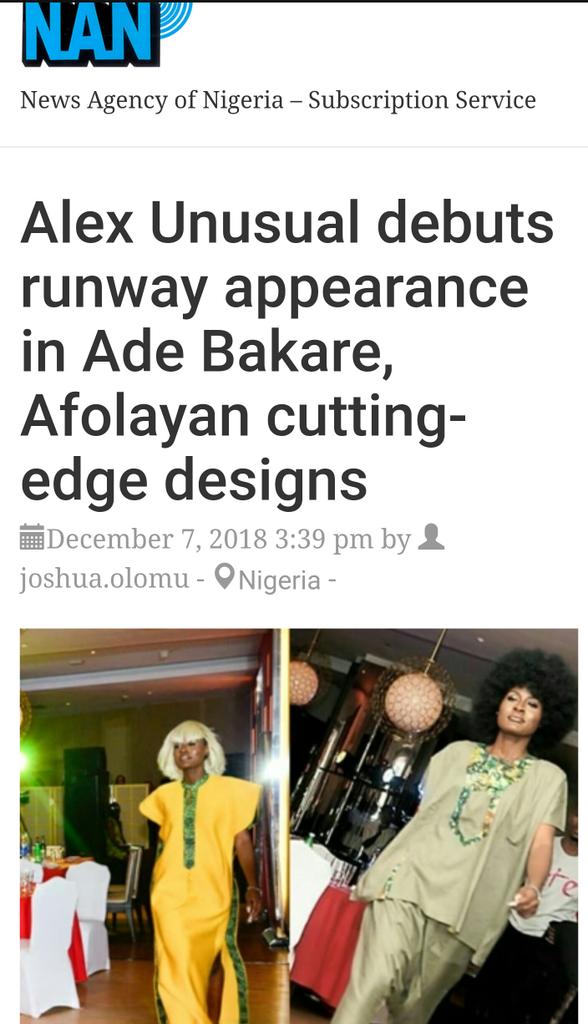 Simply_lite's tweet photo. #teamtolex she is always in the news! Unusual supermodel for @kunleafolayan cutting edge designs #Adebakare #MFR2018 #GCAA2018 #Alexthebrand #Alexthesupermodel #Theunusuals #TeamAlex https://t.co/v6KqDRxv3B