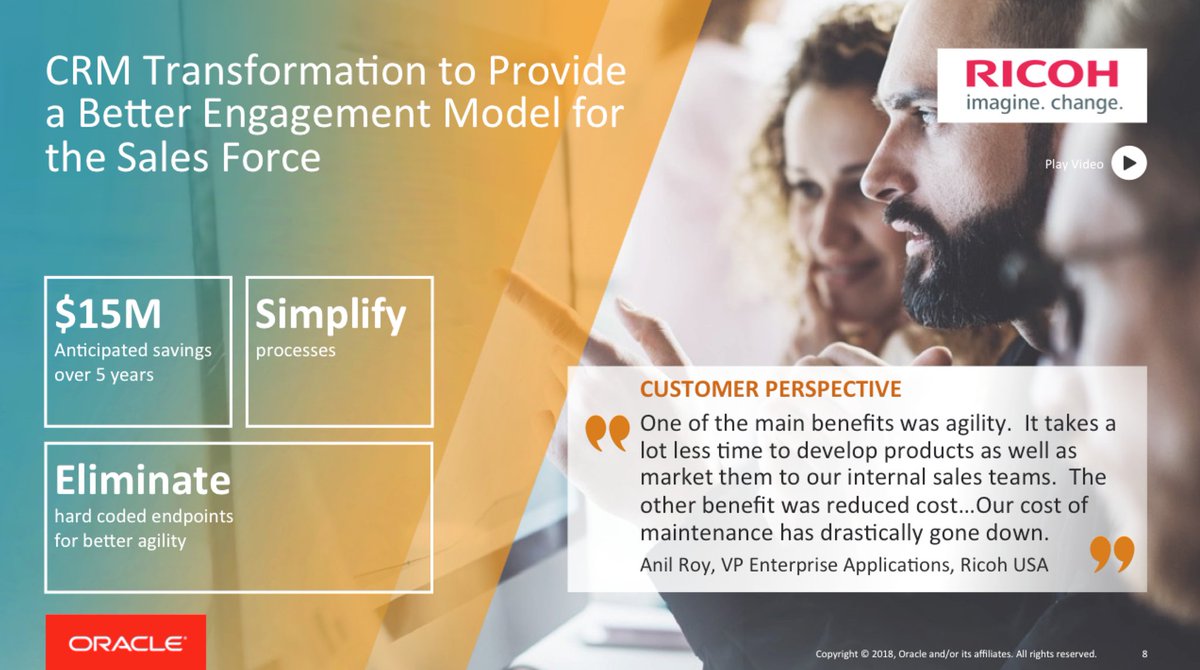 OracleIntegrate's tweet photo. On the 8th day of Integration, @RicohTweets projected $15M in savings over 5 years with #OracleIntegration #24DaysofIntegration https://t.co/ZDPciPWVFg https://t.co/6O3TI1fZ6N