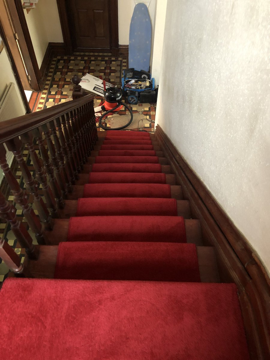 Communal Staircase &amp; landings brightened up with the red carpet treatment in Windermere 
#redcarpettreatment #flooringinwindermere #whippededges #stmflooring