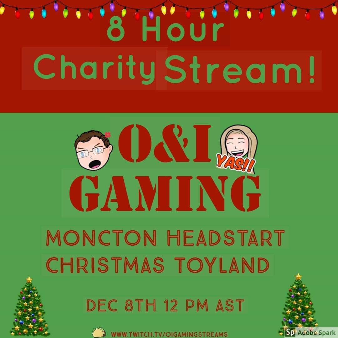 Roughly 20 minutes until our massive 8 hour Charity stream!! All donation will go to Moncton’s headstart toy drive!! Are you ready!?!?!?? #twitch #charitystreams