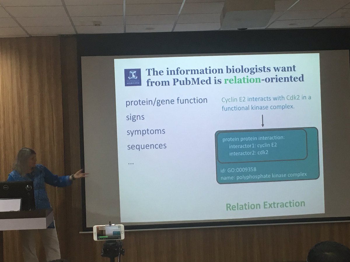frrncl's tweet photo. .@karinv finally biologists look for relation-oriented information but not all relations can be matched with template queries #fire2018 @fire_forum https://t.co/zi9UaMSNO9