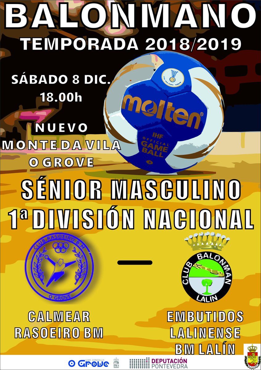 Único partido de la JORNADA que se disputa en O Grove, donde el #SéniorMasc1aNac recibe al potente #BmLalín en el Nuevo Monte da Vila. Será a partir de las 18h y coincidiendo con la disputa del torneo Galicia-O Salnés de selecciones. Ven y disfruta del #balonmano #AupaRasu
