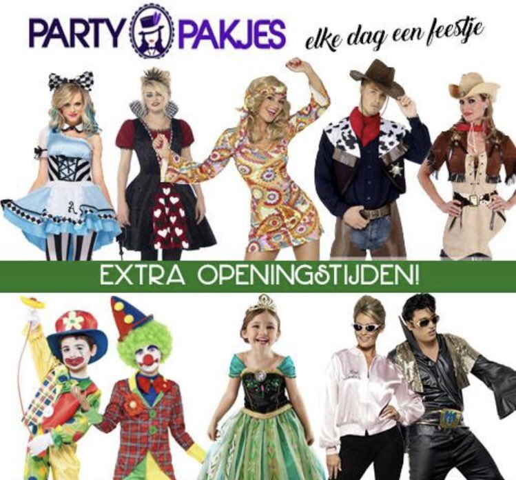 Dit weekend is ons magazijn open op zaterdag van 12:00 tot 16:00 uur en op zondag van 12:00 tot 16:00 uur. 

Je kunt bij ons terecht voor kostuums, maskers, pruiken, , lenzen, schmink, kousen en allerlei accessoires.

Van harte welkom bij Nollekoog 6, De Koog