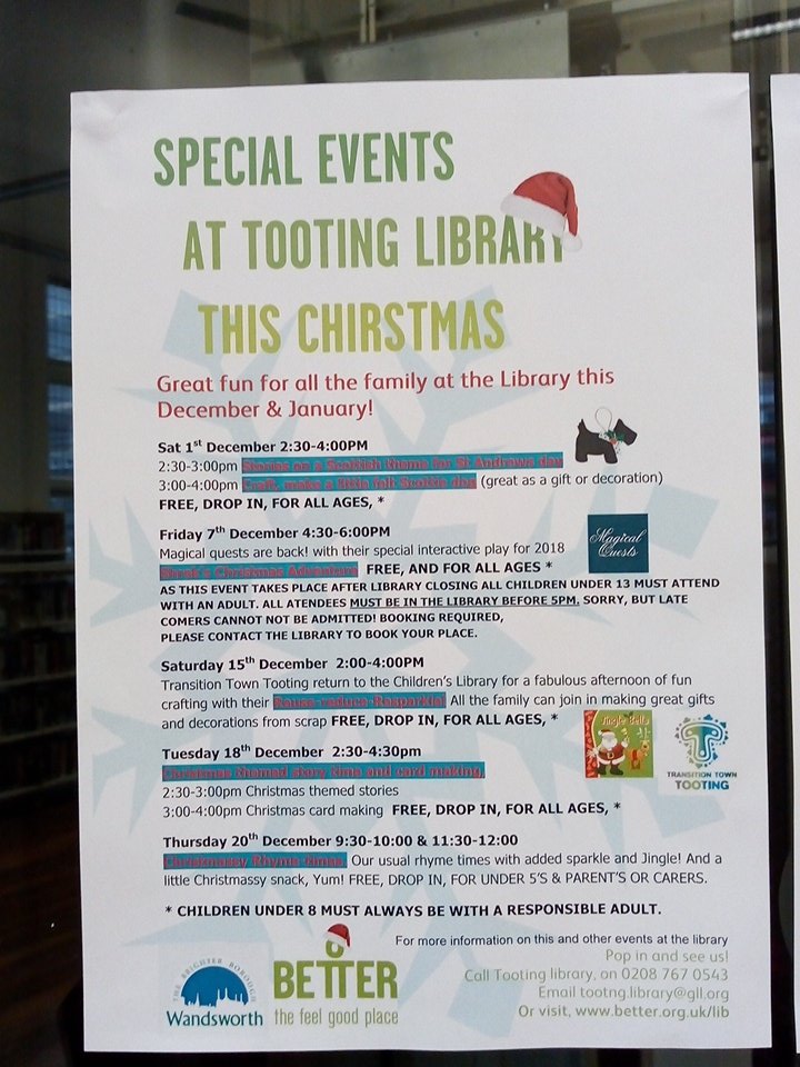 AmCritchard's tweet image. Lots of activities #Tootinglibrary in case your children need entertainment including @tttooting reuse-reduce-resparkle!