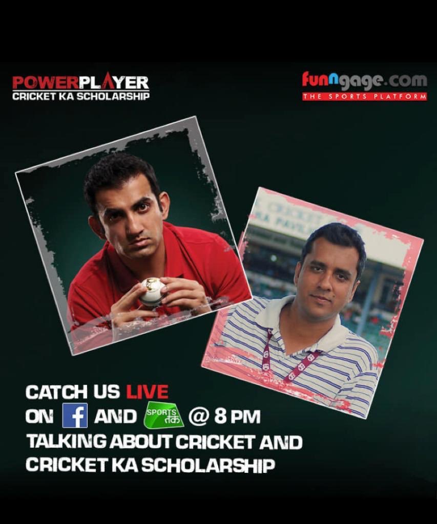 GautamGambhir's tweet photo. Friends, catch me Live today on @Funngage Facebook page and Sportstak Youtube channel with @ateet_sharma. All of it at 8pm today. See you there #unbeaten https://t.co/XdtnW645qU