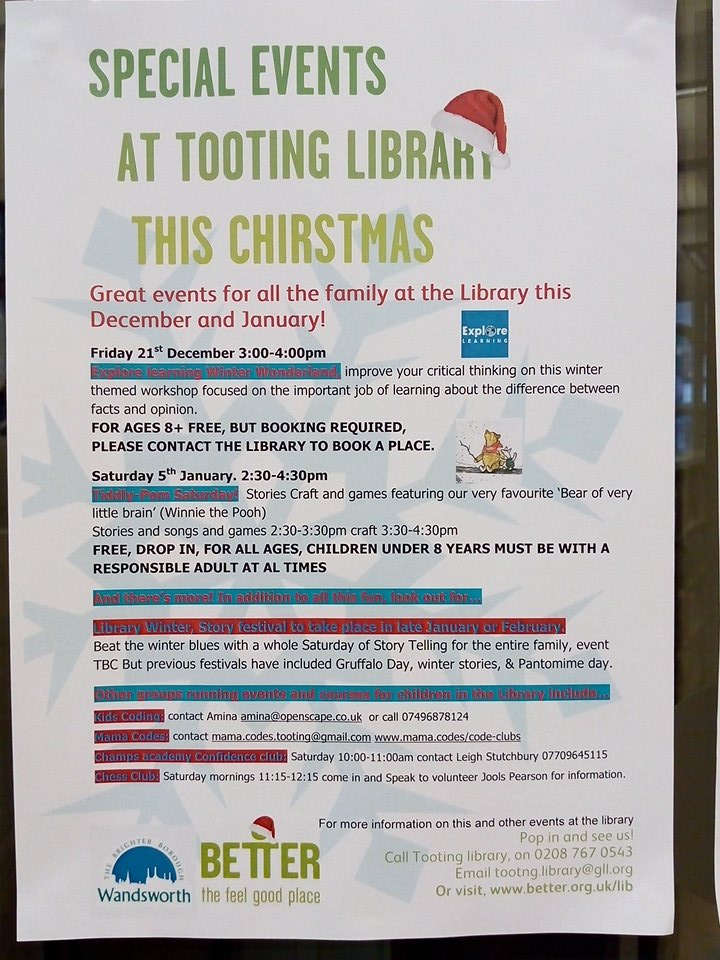 AmCritchard's tweet image. Lots of activities #Tootinglibrary in case your children need entertainment including @tttooting reuse-reduce-resparkle!