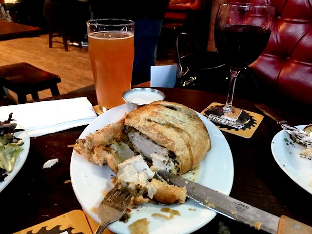 Old and New...Old school Pork Wellington...cider marinated tenderloin, fine puff pastry, beer mustard, bearnaise sauce and....a well balanced New England IPA tingling with Simcoe and Citra...On special this weekend..Cheers