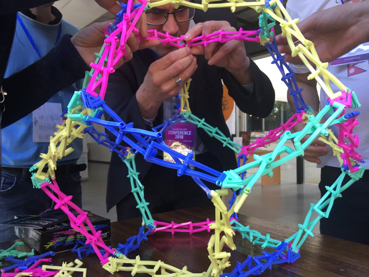 MathMechs's tweet image. Deconstructing an extensor diamond to make an extensor dodecahedron, at the 2018 @imaginary_math conference in Montevideo, Uruguay. #constructionkit #geometry #mathematics #art