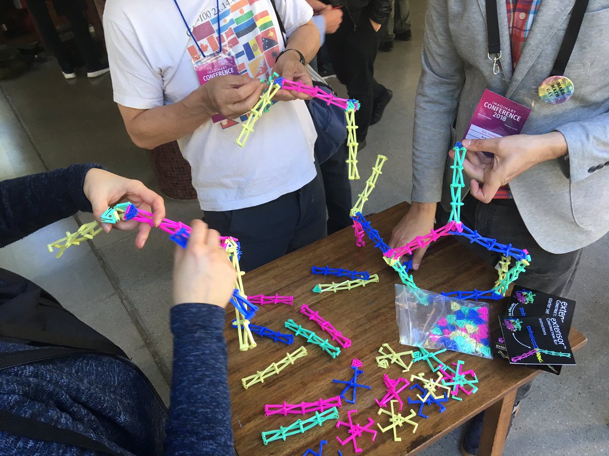 MathMechs's tweet image. Deconstructing an extensor diamond to make an extensor dodecahedron, at the 2018 @imaginary_math conference in Montevideo, Uruguay. #constructionkit #geometry #mathematics #art