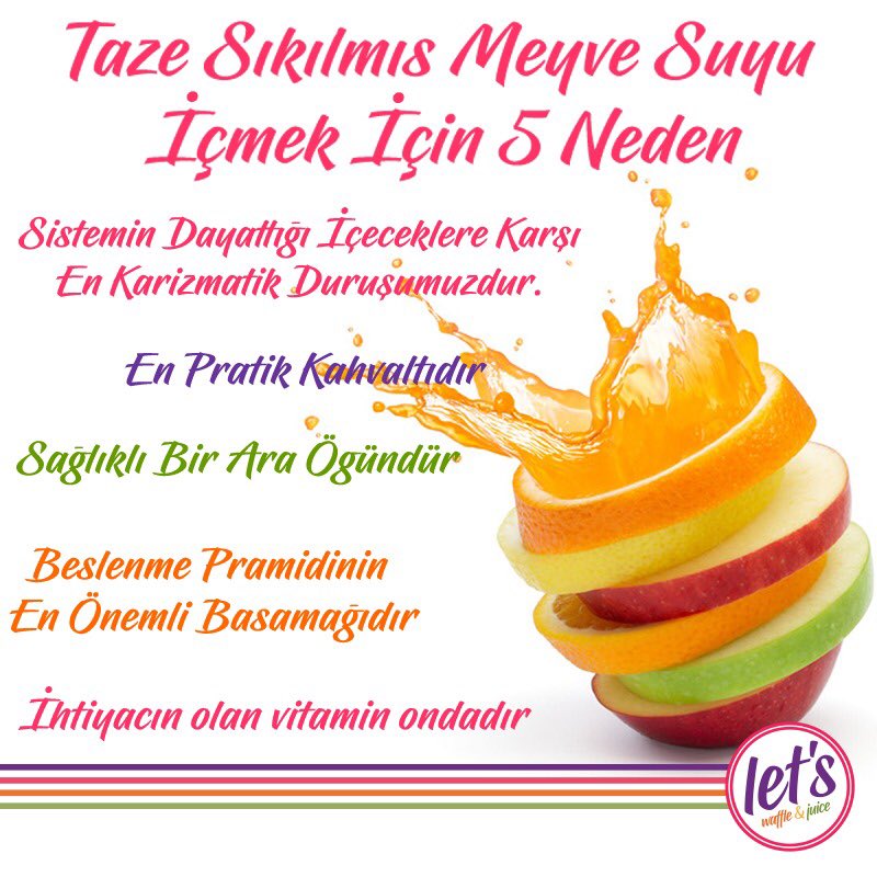 letswafflejuice's tweet photo. Taze sıkılmış meyve suyu içmek için bizim nedenimiz "eğlenceli olması"  Peki senin taze sıkılmış meyve suyu içmen için nedenin nedir? Yorumları bekliyoruz :) https://t.co/7SqH6Cb6I6