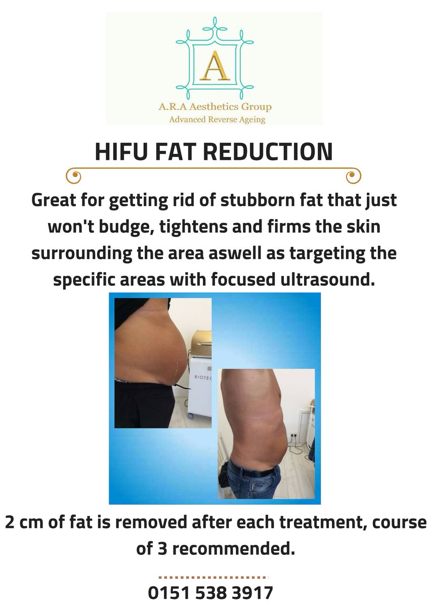 alluremedispaL3's tweet photo. HIFU Fat Reduction.

Lose 2cm of fat each session!

Hifu Tech penetrates the layers of fat, which is very useful in the abdominal area.

Call us on 0151 538 3917 to arrange a consultation. https://t.co/CuV8T6blYa