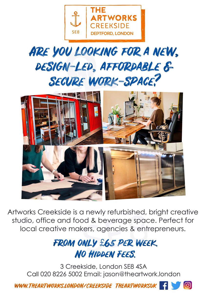 ArtworkCreek's tweet photo. We currently have a range of #workspace to suit #Designers #makers from only £65.00 per week. Get in touch now & be part of the growing #Creative #community at @ArtworkCreek #studios #OfficeSpace #pods #containerspace #repurposed #Recycle #Deptford #Lewisham #greenwich #newcross https://t.co/OsCDVCYi0s