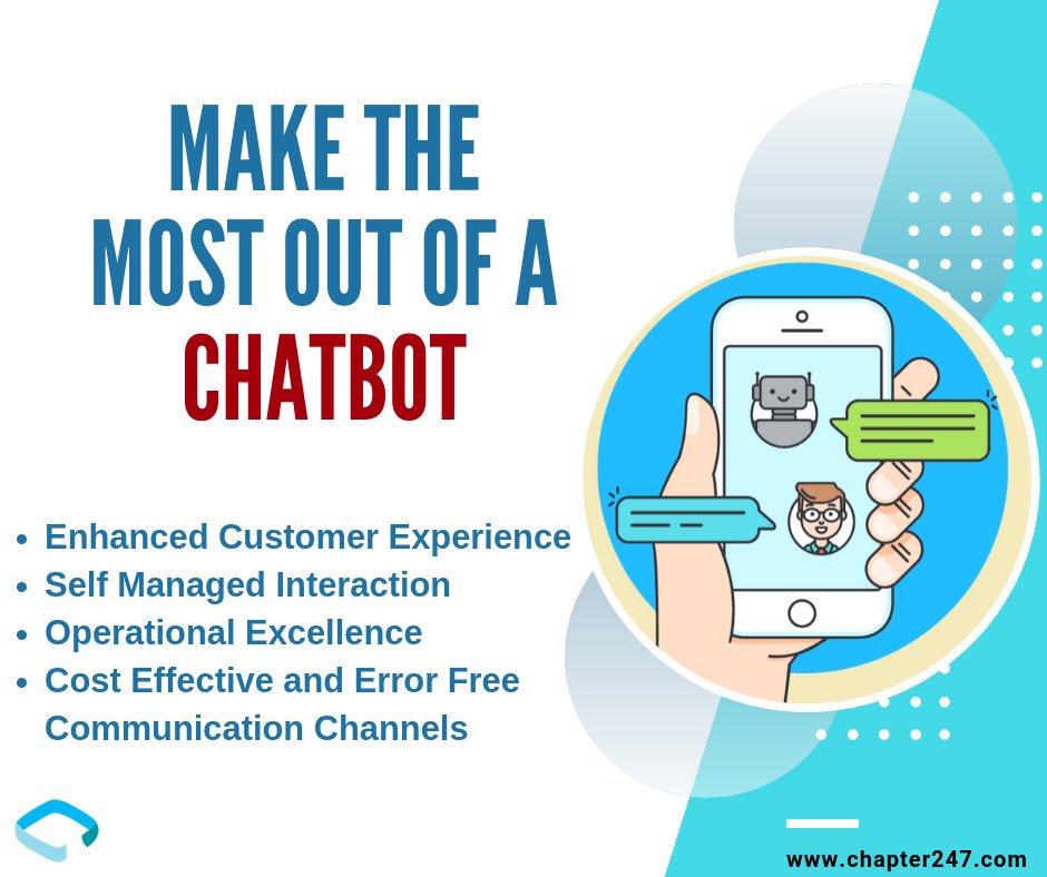 Chapter24x7's tweet photo. Interested in better understanding how #Chatbot Works and can help your Business?  By the year 2020, nearly 80% of businesses will have their #ownchatbot.

Read our blog to understand how chatbots work and benefit your organization-
👉👉👉 https://t.co/rfoS3xGzpf https://t.co/zE9ugRJdaE