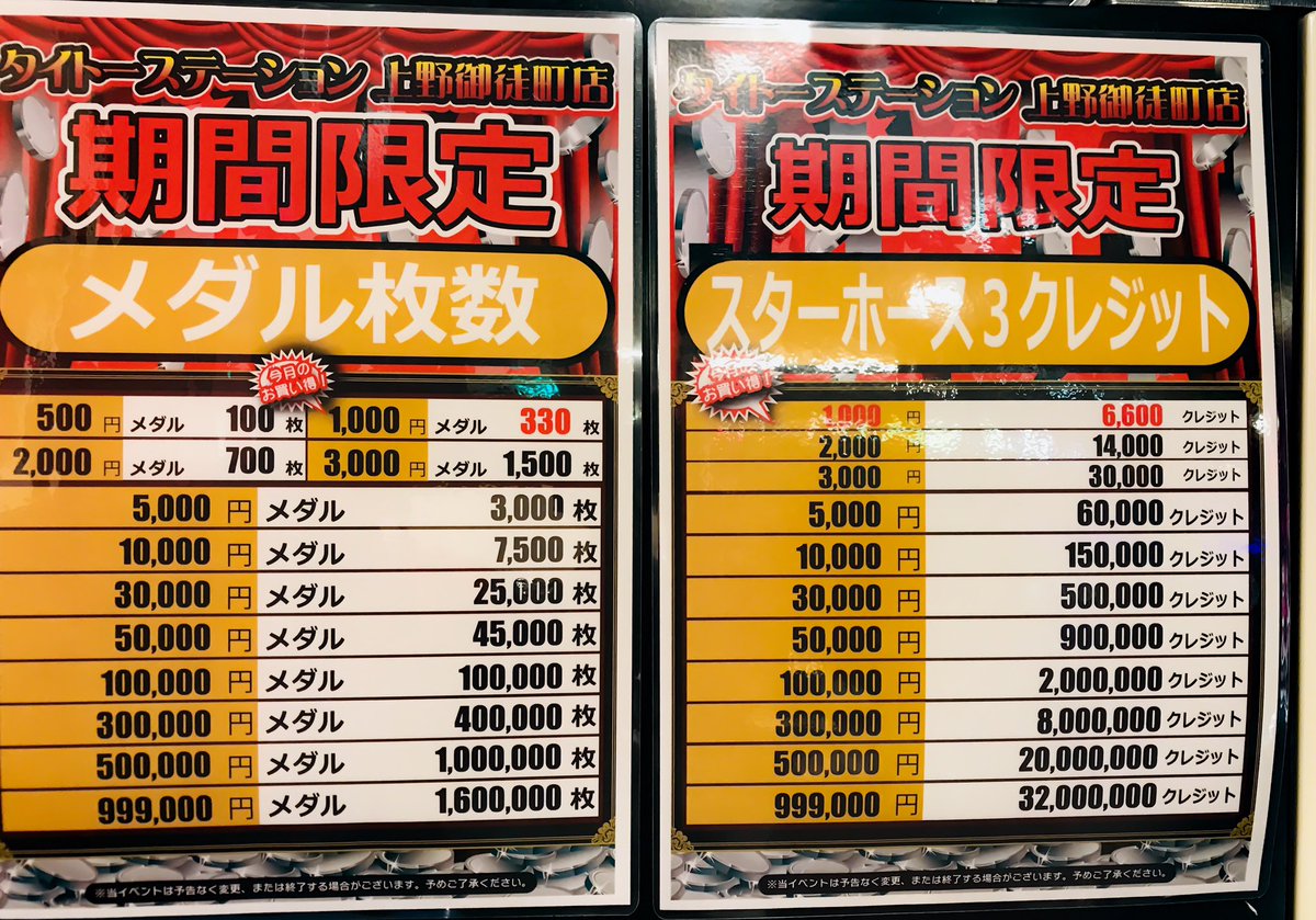 ☆期間限定☆ 現在当店のメダル購入枚数、クレジットがお得になってますよー(*´-`) 是非当店メダルゲームで遊んでいってくださーい(*´-`) #メダル  #スタホ #フォーチュン #アニマロッタ #スピンフィーバー #タイトーステーション上野御徒町