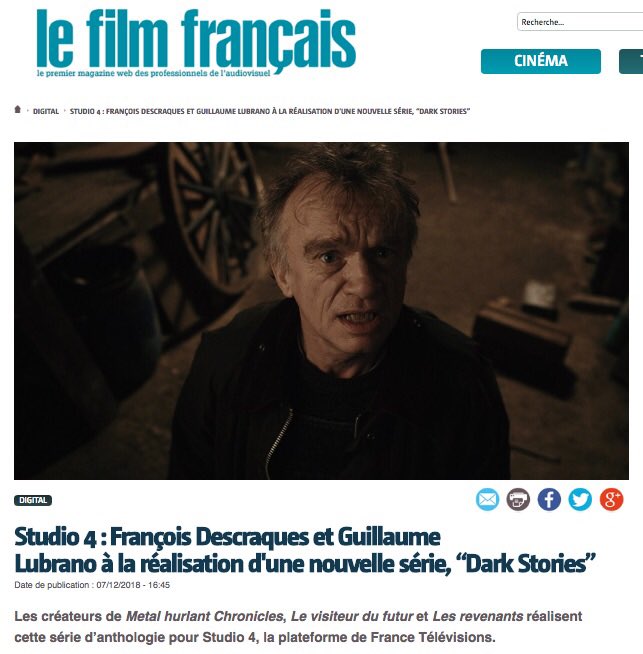 François Descraques (@f_descraques) on Twitter photo Annonce de mon nouveau projet #DarkStories . Une série fantastique d’anthologie créée par <a href="/guilubrano/">Guillaume Lubrano</a> et dont j’ai écrit et réalisé 2 épisodes. Actuellement en tournage. Annonce de mon nouveau projet #DarkStories . Une série fantastique d’anthologie créée par <a href="/guilubrano/">Guillaume Lubrano</a> et dont j’ai écrit et réalisé 2 épisodes. Actuellement en tournage.