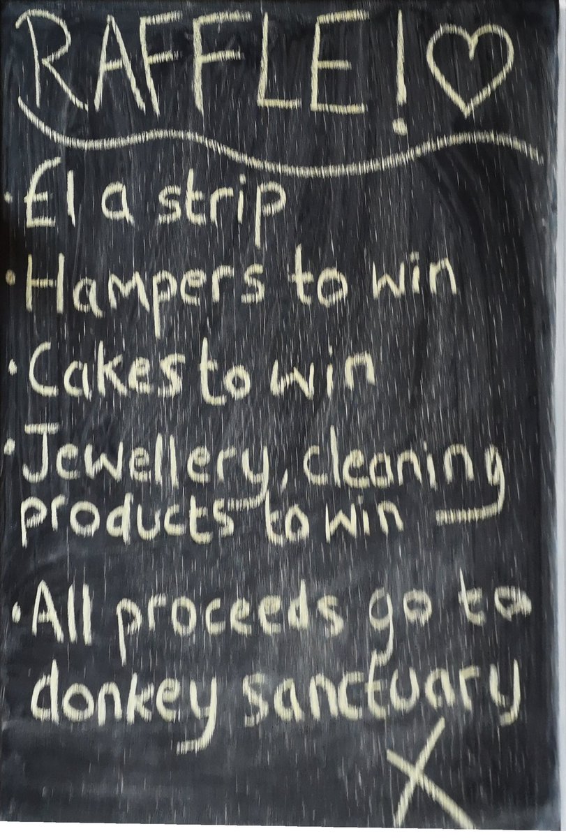 _PhoenixEatery's tweet photo. Raffle for the donkey sanctuary! £1 a strip, lots of prizes to be won. From vegan cakes to jewellery and cleaning products as well as hampers! To be drawn before Christmas. All proceeds go to the donkey sanctuary. https://t.co/fMFuBMLPP5