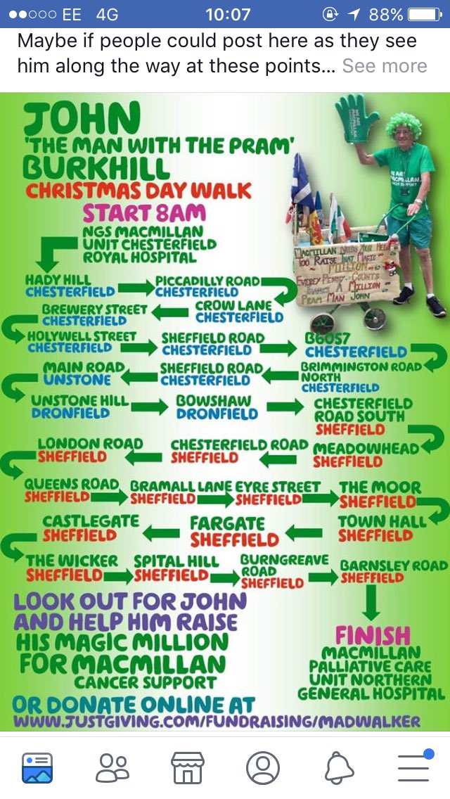 ShuAdultNursing's tweet photo. Sheffield's wonderful John the man with the pram is walking from Chesterfield Macmillan unit to the the Northern General Macmillan unit on Christmas Day 😊please go and show your support! #sheffieldhero https://t.co/2LxulZGNzK
