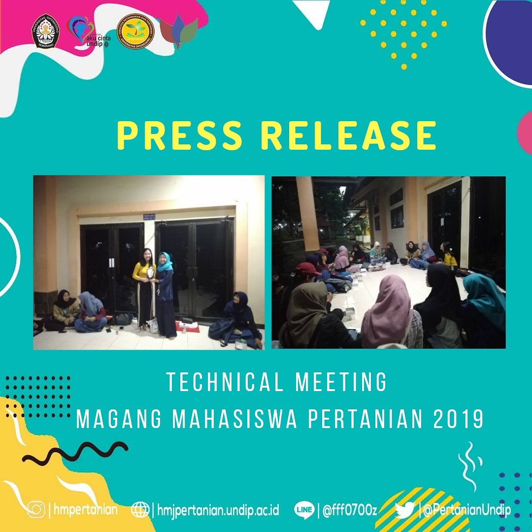 PertanianUNDIP's tweet photo. [PRESS RELEASE]

Telah berlangsung Technical Meeting Magang Mahasiswa Pertanian 2019 di pelataran aula FPP Undip

#pelatihandankeprofesian
#MagangMahasiswaPertanian2019
#lebihproduktifgenerasiantigabut
#HMDPertanian2019
#BaraGeloraMuda https://t.co/cP7BCaRG8A
