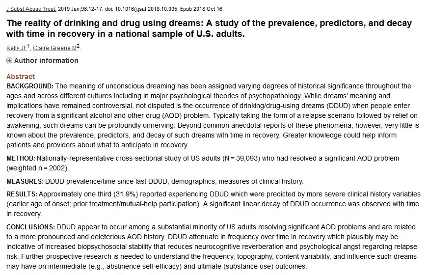 Neuro_Skeptic's tweet photo. A study of DDUD: drinking/drug-using dreams https://t.co/41j2mWpfcv "Such dreams can be profoundly unnerving" in recovering addicts https://t.co/QVLtmXpYov