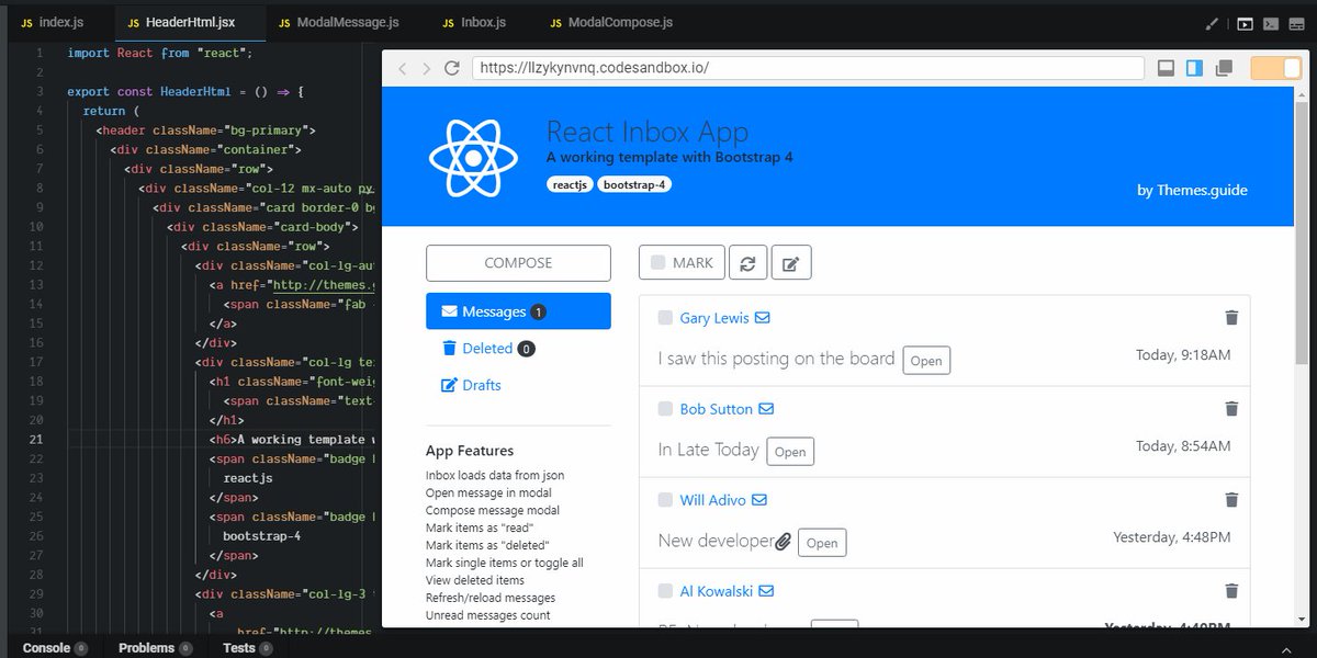 bootstrap4guide's tweet image. Hey #developers - you&apos;ll want to 🙏 star ⭐️ this free #opensource #react Inbox App github.com/ThemesGuide/re… …

#code #reactjs #bootstrap4 #webdev #tech #webdesign #learntocode #100daysofcode #freebies #bootstrap #github