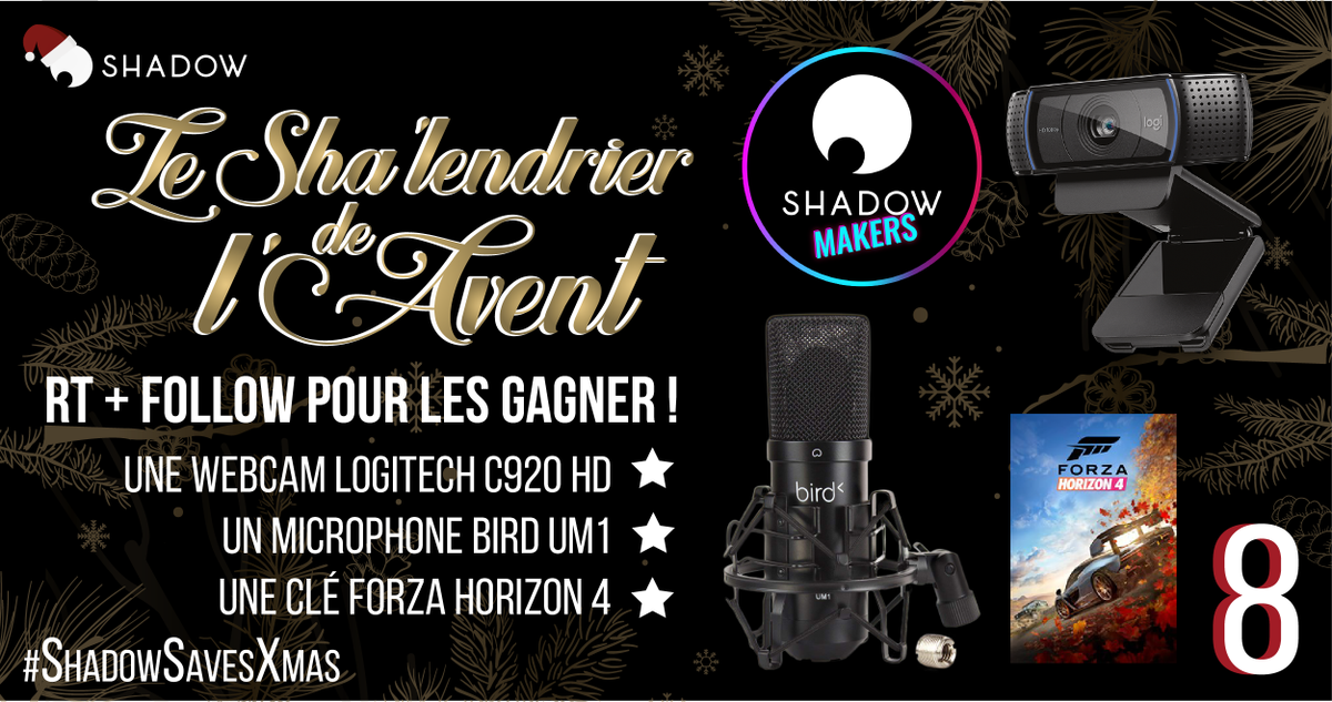 Shadow France (@shadow_france) on Twitter photo 🎉 Jour 8 ! 🎉
Le lot du jour a été choisi avec soin par nos Shadow Makers !
De quoi vous lancer dans le streaming et devenir une star du Twitch game ! ✨
Pour participer :
✅ Follow <a href="/Shadow_France/">Shadow France</a> et <a href="/ShadowMakersFR/">ShadowMakers 🇫🇷</a>
✅ RT cette publication !
🍀 GL !
#ShadowSavesXmas #TeamShadow 🎉 Jour 8 ! 🎉
Le lot du jour a été choisi avec soin par nos Shadow Makers !
De quoi vous lancer dans le streaming et devenir une star du Twitch game ! ✨
Pour participer :
✅ Follow <a href="/Shadow_France/">Shadow France</a> et <a href="/ShadowMakersFR/">ShadowMakers 🇫🇷</a>
✅ RT cette publication !
🍀 GL !
#ShadowSavesXmas #TeamShadow