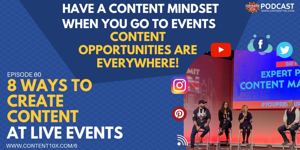 content10x's tweet image. When you go to events do you Tweet about it? Are you sharing your experience on Instagram Stories? Do you record a vlog? Find out 8 smart ways to create content opportunities from events in ep.60 of the content 10x podcast! bit.ly/2rlD0j7 #eventcontent