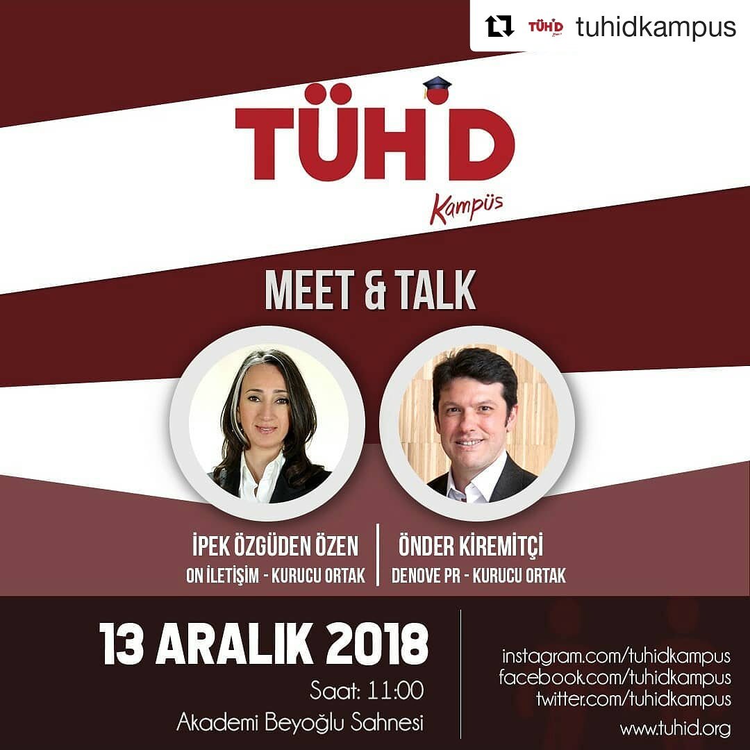 DenovePR's tweet photo. TÜHİD Kampüs Meet &amp; Talk 13 Aralık 2018 tarihinde Akademi Beyoğlu Sahnesinde! İlk konukları TÜHİD Yönetim Kurulu Üyesi ve On İletişim Kurucu Ortağı İpek Özgüden Özen ve Denove PR Kurucu Ortağı Önder Kiremitçi...

Etkinliğe kayıt olmak için: https://t.co/NTQDrdcWtu https://t.co/9z8aeOspf2