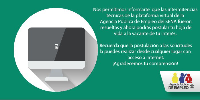 SENAComunica's tweet photo. ¡Buenas noticias! Optimizamos el servicio web de nuestra #AgenciaPúblicadeEmpleo, para que puedas acceder desde tu móvil o computador a todas las vacantes que tenemos 💪 👨‍💻 #SENAEsEmpleo https://t.co/Uk9TAfl9qw