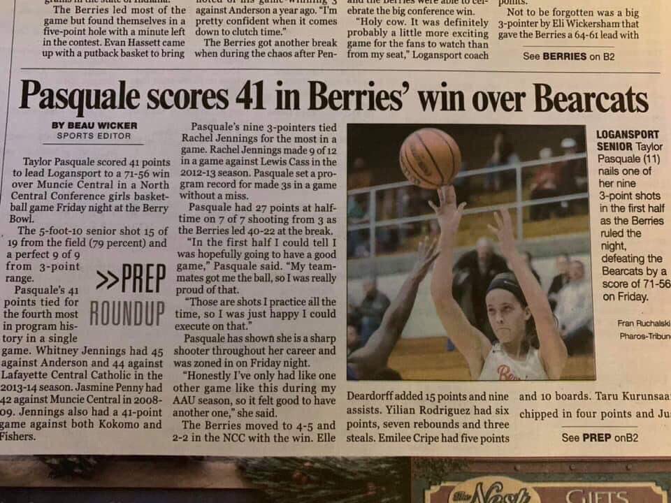 WHAT A NIGHT FOR 5’10” Unsigned Sr. <a href="/_taylortot72/">Taylor Pasquale</a> 41 POINTS and connected on an amazing 9 for 9 from 3 point land to lead Logansport to a W.  Taylor is the hardest working player in our program and I can’t think of a more deserving player! Way to go Taylor!