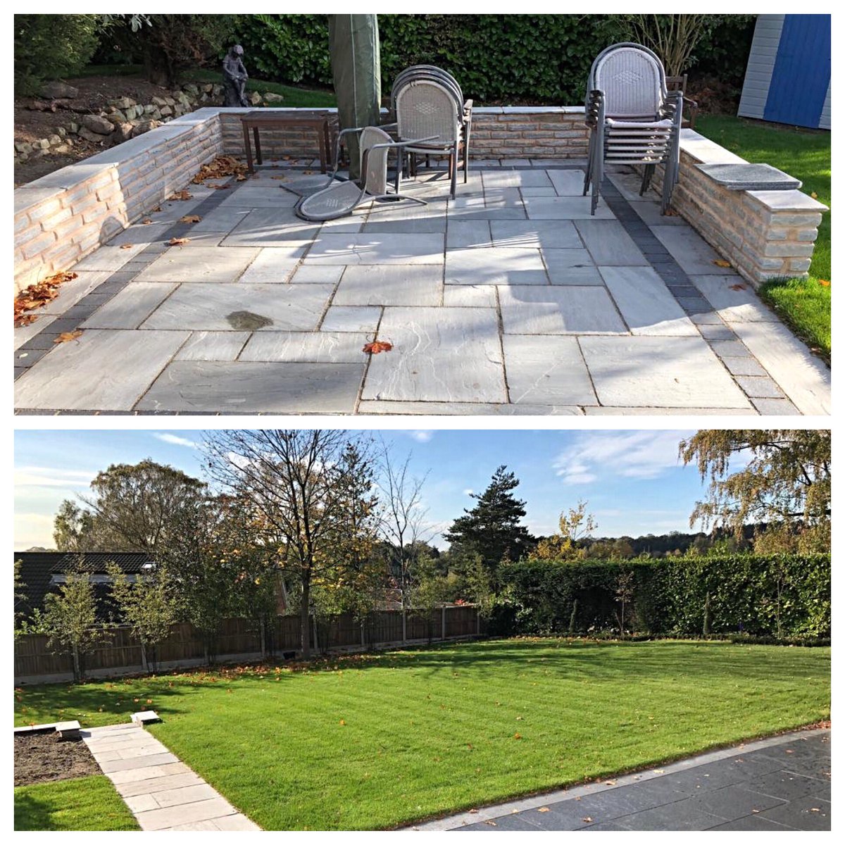aevanslandscape's tweet photo. These 2 new patios laid by us, using Grey Natural Stone Paving, Natural Stone Walling and Limestone sets. Turf laid by WD Mitchell Landscapes all materials from @TurfElliott #patio #turf #nottinghamlandscapers https://t.co/N1O8wBSA6v