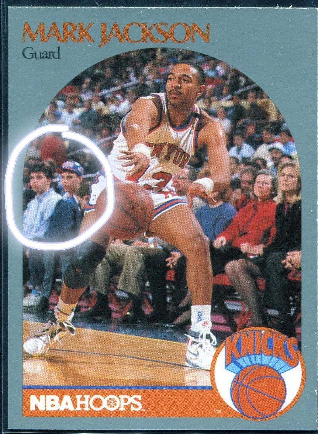 Mark Jackson 1990-91 Hoops card #205 with Melendez Brothers in the