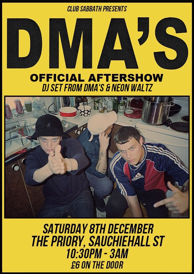 Tonight after their sold out show at The Barrowlands we are hosting the official <a href="/dmasmusic/">DMA'S</a> aftershow!

DJ sets from <a href="/dmasmusic/">DMA'S</a> &amp; touring mates <a href="/neonwaltz/">Neon Waltz</a>

It's going to be a busy one, see you all later 🍻