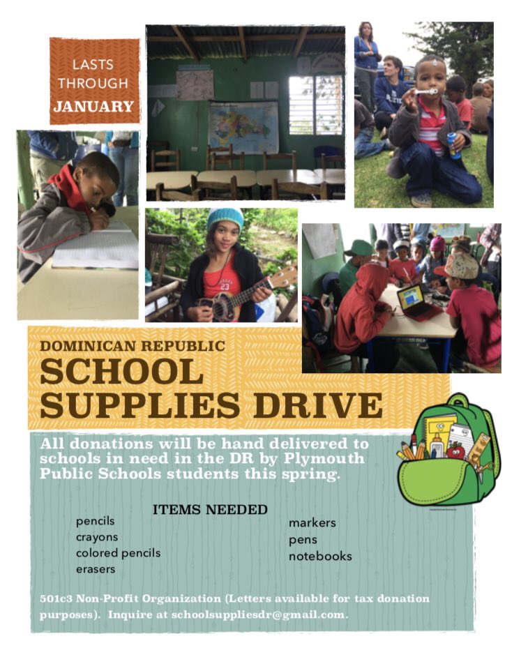 Hey! This is Emmie Kelly.  My senior project is to create a drive for school supplies for the kids in the DR!  PNHS students will be able to donate supplies in a box at school throughout January, while non-PNHS students will be able to donate at other (TBA) drop-off locations! ✏️