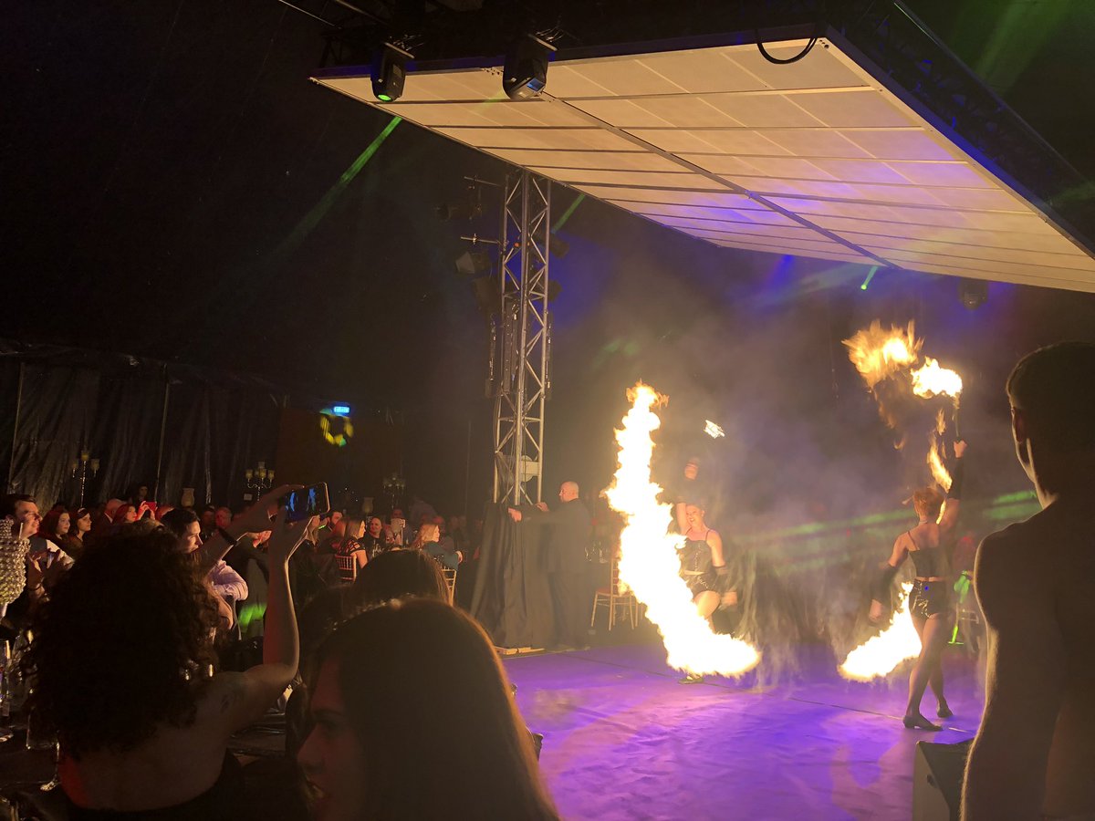 Fiery start to the work Christmas do at #CirqueLumiere let’s do this thang