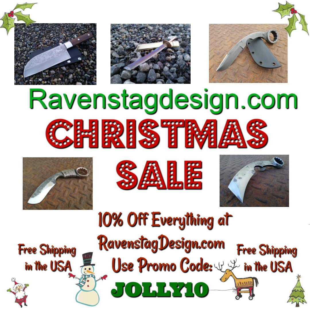 RavenStagKnives's tweet photo. Christmas Sale on EVERYTHING at https://t.co/HvMg2zEtu1! JOLLY10 gets you 10% off and FREE SHIPPING IN THE USA! December 7th - December 17th Only! https://t.co/9lNwk0mHPs