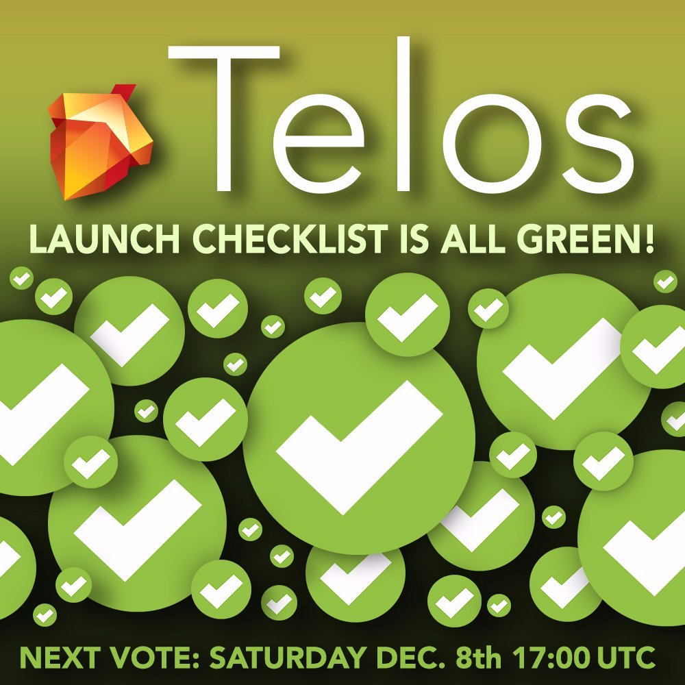 HelloTelos's tweet photo. Have you checked the #Telos Launch Checklist lately?! We are green ALL OVER the place! https://t.co/UjLgfvFmBv
Next Go/No Go Call in one hour @ https://t.co/lJqljaZ6OH
Is today the day?!?! ๐ค๐
#GoTelos #eosio #blockchain #launch #blockchainews #technews https://t.co/H5i1jQvN6i