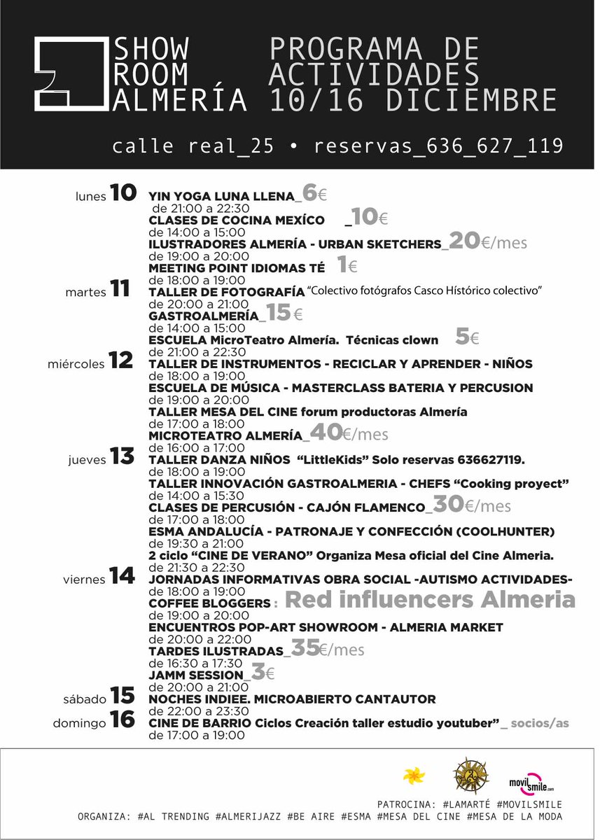 MesaModaalmeri's tweet photo. Programa de actividades @ShowRoomA1meria https://t.co/CpsQgGRDcl