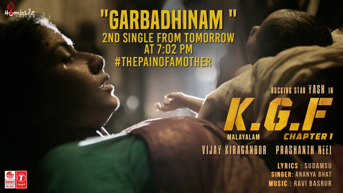 Karthik1423's tweet photo. 2nd single from tomo "Garbadhi" #ThePainOfAMother @TheNameIsYash @hombalefilms @VKiragandur @SrinidhiShetty7 @prashanth_neel @bhuvangowda84 #RaviBasrur. A lovely soothing number by Ananya Bhat. Tomo @LahariMusic at 7.02PM https://t.co/UkObkhz4XO