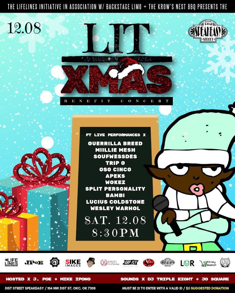 ChanelRayxo's tweet photo. SEE Y’ALL TONIGHT at LIT XMAS Part 2!!
#oklahomacity #hiphop #xmas #nonprofit #fillmybasket #dezzgotsteeze #lifelines #guerrillabreed #sikemedia #backstagelimo #51stspeakeasy #LITXMAS #LITXMAS2 #LITXMAS2018 #krowsnest #jpoe #djtriple8 #djjosquare #grpfly
@LIFELINES_org https://t.co/tSWxjuG2FP