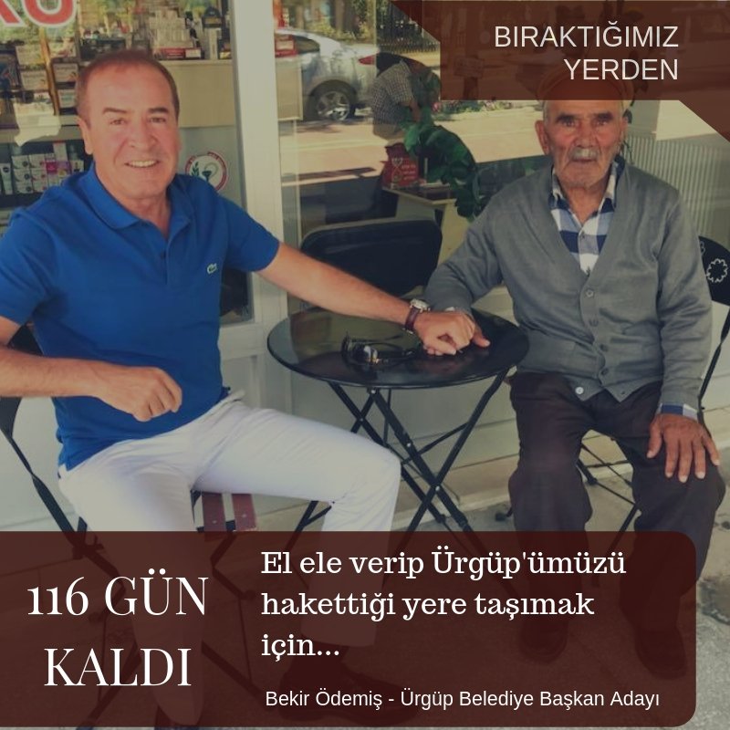 El ele verip, Ürgüp'ümüzü hakettiği yere taşımak için 
116 Gün Kaldı

#ürgüp #nevşehir #bekirödemiş