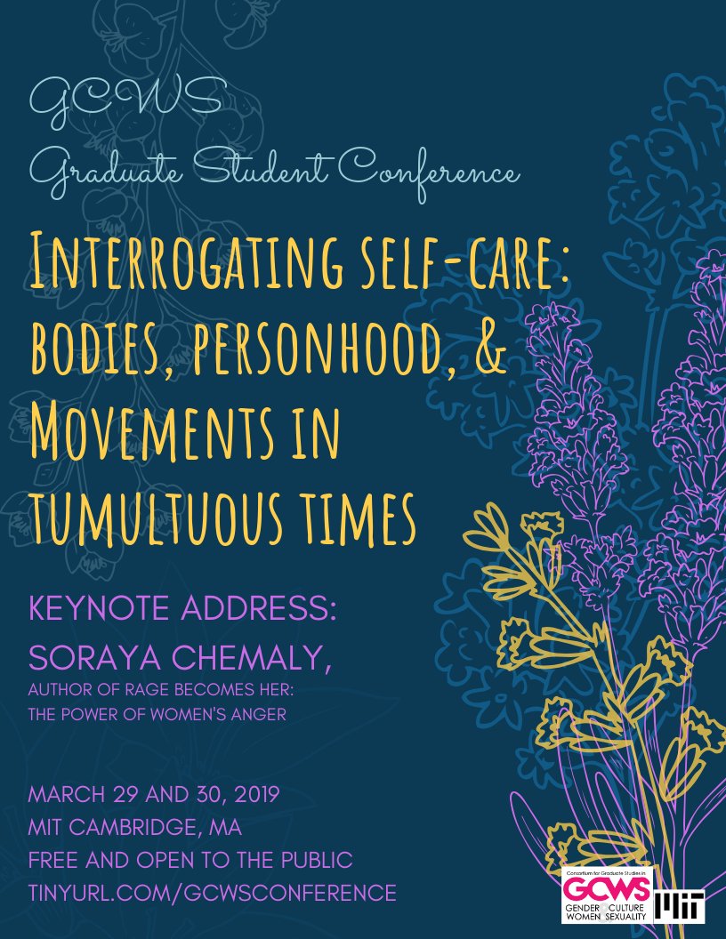 GCWSatMIT's tweet image. We are excited to announce @schemaly as our keynote speaker at our #gradconference - Interrogating Self-Care: Bodies, Personhood, and Movements in Tumultuous Times. She is the Director of @womensmediacntr Speech Project and published &quot;Rage Becomes Her: The Power of Women&apos;s Anger&quot;