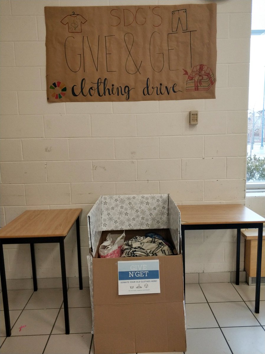 AlleviatePETHS's tweet photo. Don't forget to gather your gently used clothes and bring them to the cafeteria on Monday! @trudeauhs @PETHS_SDGs_Club https://t.co/1fPKWWWjhT
