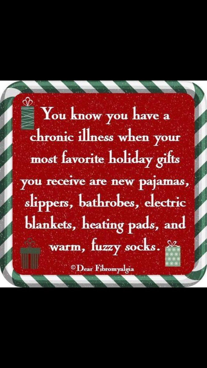 GenaMSwarrior's tweet photo. You know you have a #ChronicIllness when your most favorite #holidaygifts you receive are #newpajamas, #slippers, #bathrobes, #electricblankets, #heatingpads, & #warmfuzzysocks. ๐งก๐๐งก #MyChristmasList #ChronicIllnessHumor #MSFunny #CureMS https://t.co/DP7MOHVU8l