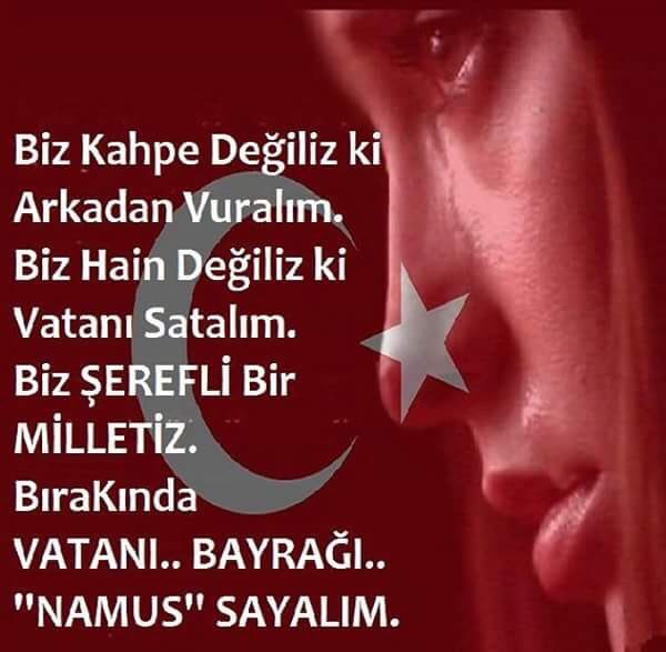 @Hayrl2Mer @Ottomans1453 @BeterbocekOn @FaniMeczuB @beterbocekdokuz @EfendiMeyyit @beterboceklife @ferhadoglu06 @Suvari_1071 @emirkan1453 @karaca_rt @MertGelsin1 Bu Vatanın Öz Evlatları
Provakasyonlara kulak asmaz 
Devletine Küsmez 
İhtilafları Kendi İçimizde Her Zaman Çözeriz 
Bu Vatanın Öz Evlatları Dış Mihrakların ve İçerideki Meni İsraflarının Oyunlarına Asla kanmaz

Bu Vatanın Herkarış Toprağı İmanla Yoğrulmuştur 
Cumhurla Yoladevam