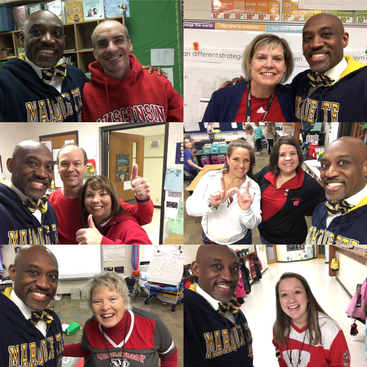 D4Griffin3's tweet photo. This week #CollegeAndCareerReady took on a different meaning @prairiepumas as everyone prepared for #Marquette vs #Wisconsin. 
4:00 #Gametime #pumasroar #InterstateRivalry #GoldenEaglesVsBadgers @JB_2589 @DanielWOlson @joeschroeder23 @posickj @AldermanPerry @waukeshaschools https://t.co/kcqNcS9oP7