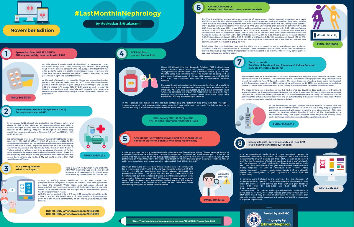 Errantnephron's tweet photo. 🔥#LastMonthInNephrology🔥 for #November we have 8️⃣ curated papers by @tukaramj/@vskeskar like DUET on #KidneyWk, #AIN & steroids on #SENefro18, etc. SHARE the #nephrolove & download the infography:
📱 https://t.co/5iRJMPByTF
🖨 https://t.co/m7TgngNLU4 https://t.co/CktKkHzSox