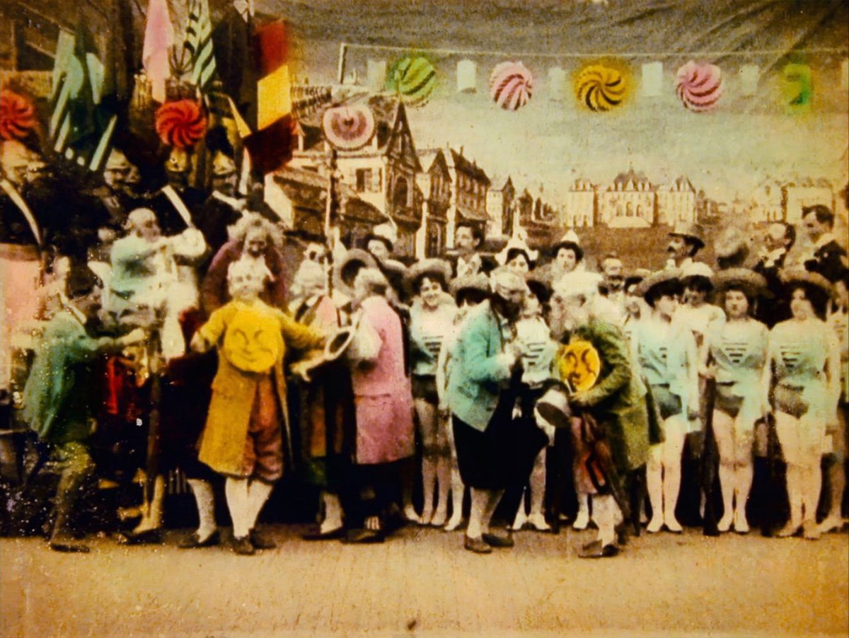 Tribeca's tweet photo. The visionary French illusionist and filmmaker George Méliès was born on this day in 1861. Here are four colorized shots from Méliès’s A TRIP TO THE MOON, each frame tinted by hand: https://t.co/mKA9GSNsxj