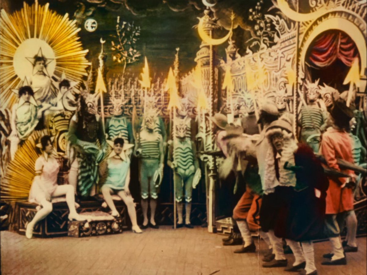 The visionary French illusionist and filmmaker George Méliès was born on this day in 1861. Here are four colorized shots from Méliès’s A TRIP TO THE MOON, each frame tinted by hand: